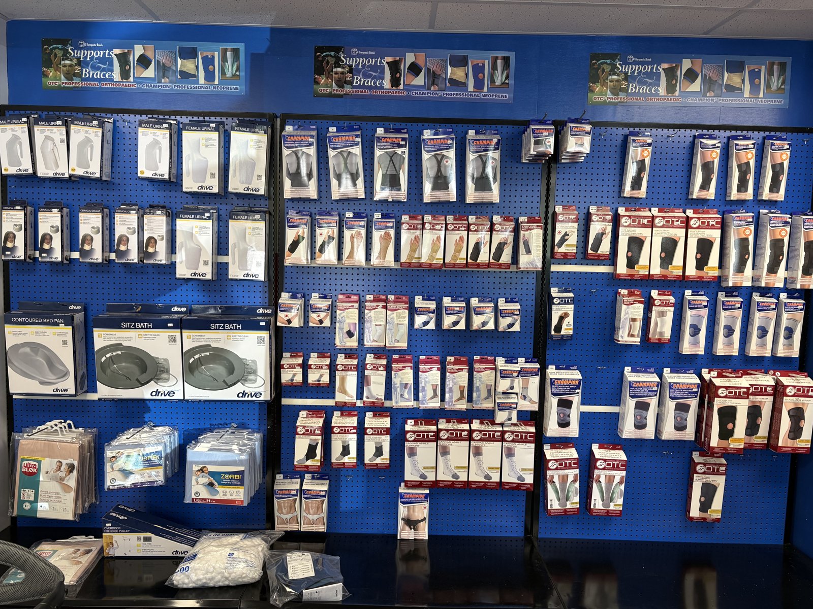 Wall of home health supplies and personal-care products
